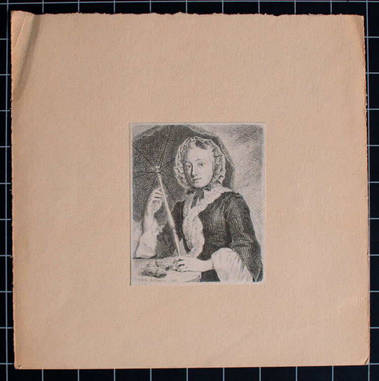 Johann Gottlieb Glume - Frau mit Schirm - 1749 - Radierung auf Büttenpapier
