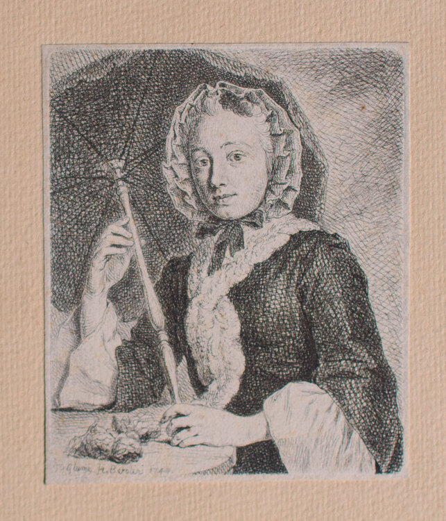 Johann Gottlieb Glume - Frau mit Schirm - 1749 - Radierung auf Büttenpapier