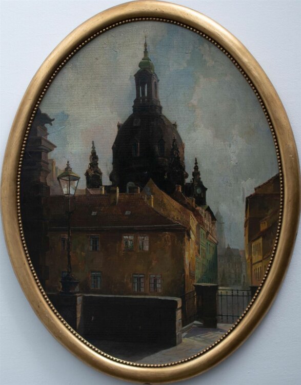 A. Lüttge - Dresden, Malerwinkel mit Blick auf die Frauenkirche - o.J. - Öl auf Malkarton