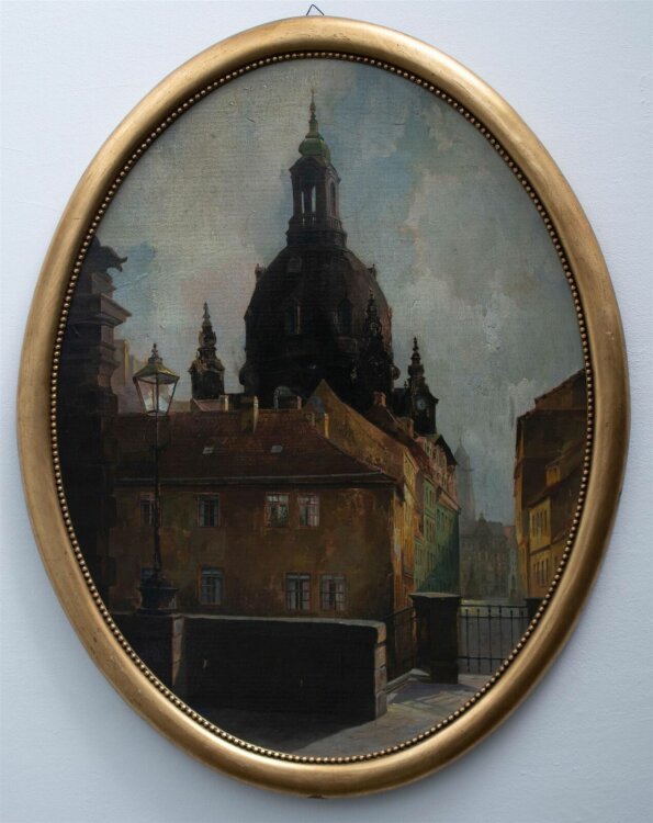 A. Lüttge - Dresden, Malerwinkel mit Blick auf die Frauenkirche - o.J. - Öl auf Malkarton