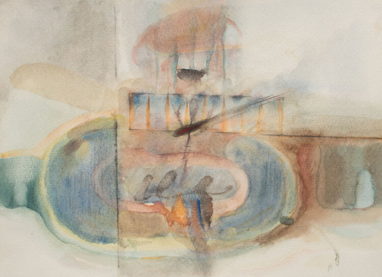 Karlheinz Schäfer - Abstrakt geometrische Landschaft - 1968 - Aquarell und Farbstift