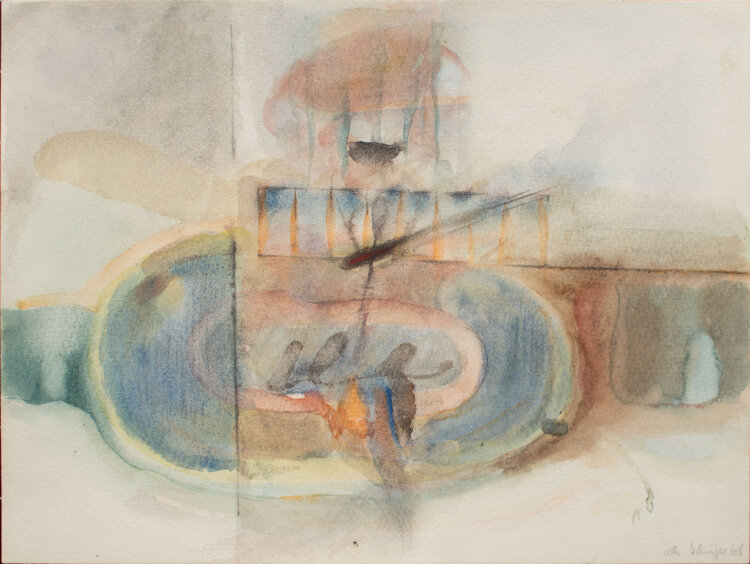 Karlheinz Schäfer - Abstrakt geometrische Landschaft - 1968 - Aquarell und Farbstift
