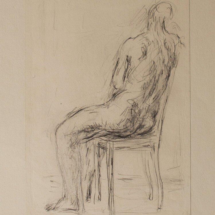 Karlheinz Schäfer - Akt weiblich - 1966 - Graphitstift und Kohlestift auf Papier, auf Trägerkarton aufgezogen.