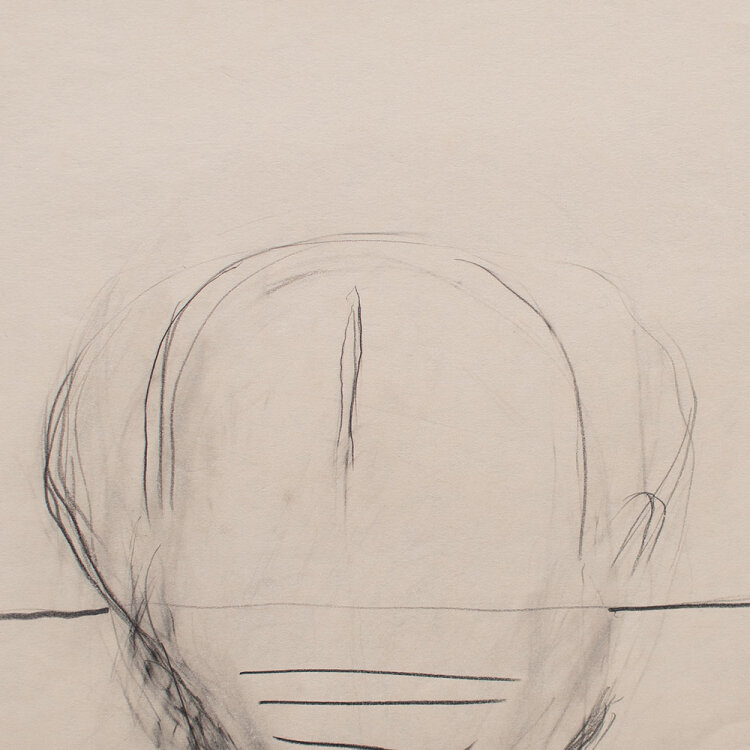 Karlheinz Schäfer - abstrahierter Kopf - 1969 - Graphitstift auf chamoisfarbenem Papier
