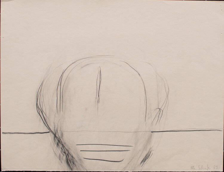 Karlheinz Schäfer - abstrahierter Kopf - 1969 - Graphitstift auf chamoisfarbenem Papier