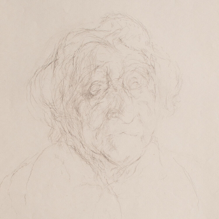 Karlheinz Schäfer - Frontales Bildnis einer älteren Frau - 1966 - Graphitstift
