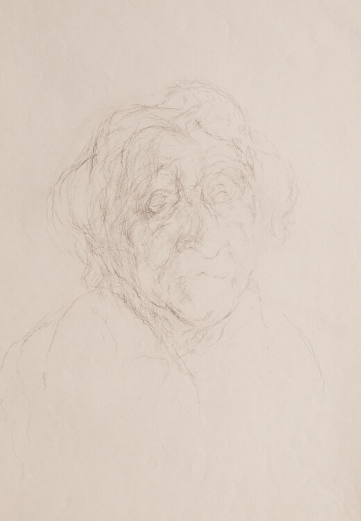 Karlheinz Schäfer - Frontales Bildnis einer älteren Frau - 1966 - Graphitstift