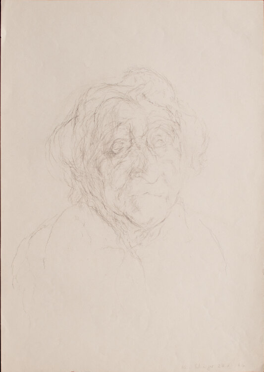 Karlheinz Schäfer - Frontales Bildnis einer älteren Frau - 1966 - Graphitstift