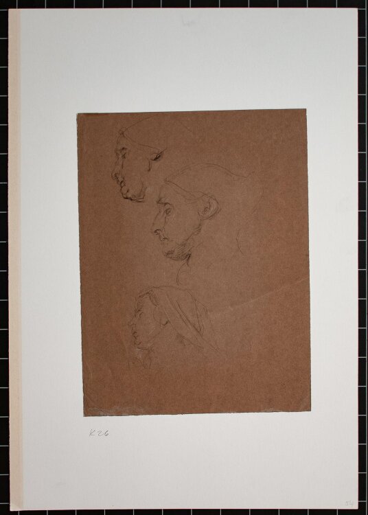 Eduard Bendemann - Kopfstudien - Bleistiftzeichnung - o.J.