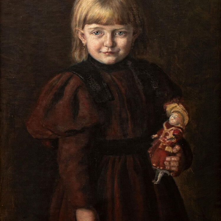 unbekannt - Mädchen mit Puppe - o.J. - Öl auf Leinwand