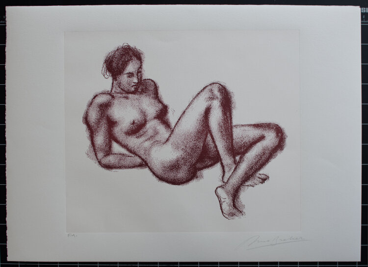 Arno Breker - Frauenakt liegend - o.J. - Farblithografie auf cremefarbenem Papier