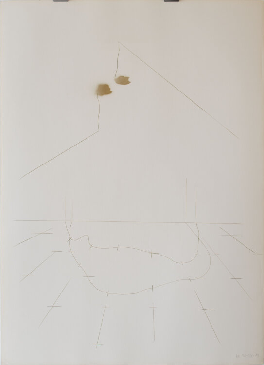 Karlheinz Schäfer - Abstrakte Landschaft mit Perspektive - 1972 - Farbstift und goldene Sprühfarbe