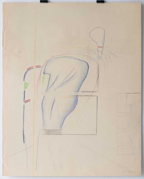 Karlheinz Schäfer - Fragmentierter Mensch - 1968 - Farbstift und Graphitstift, teils gewischt