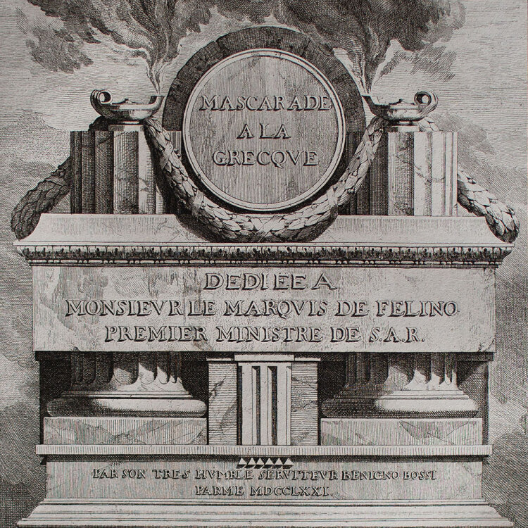 Ennemond Alexandre Petitot - Titelblatt Mascarade à la Grecque - 1771 - Radierung auf Büttenpapier