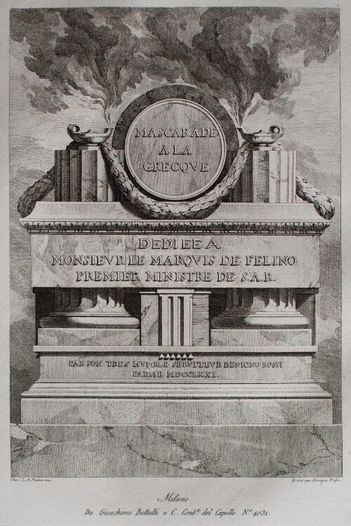 Ennemond Alexandre Petitot - Titelblatt Mascarade à la Grecque - 1771 - Radierung auf Büttenpapier
