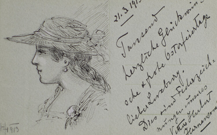 unleserlich signiert - Reiterbote, Frauenbildnis - 1919 - Tusche