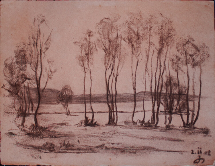 Józef Teofil Smolinski - Landschaft mit Bäumen - 1902 - Kohle