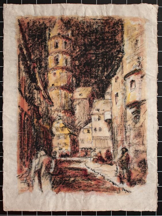Unbekannter Künstler - Stadtansicht - Aquarell/ Kohlezeichnung - o.J.