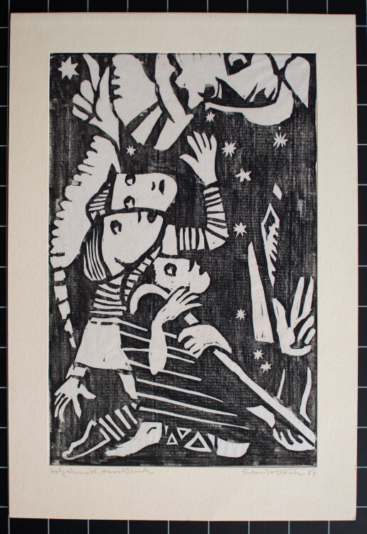 Erhardt Jakobus Klonk - Die Hirten auf dem Felde - 1957 - Holzschnitt auf Papier