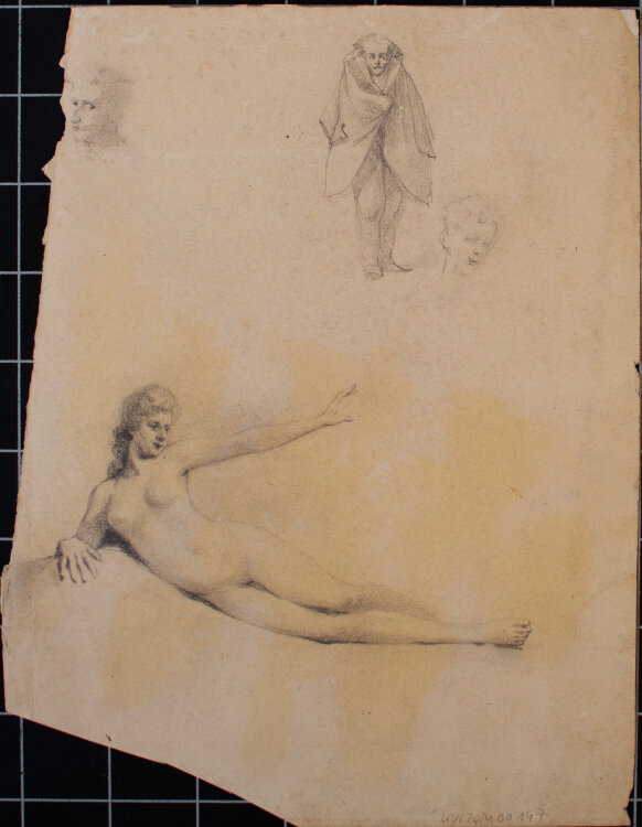 Józef Teofil Smolinski - Studienblatt Sitzender mit Hocker - um 1900 - Bleistift, Kohle