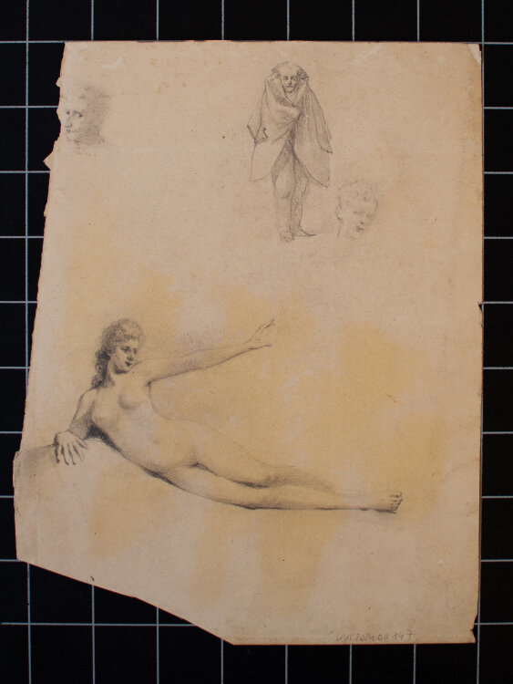 Józef Teofil Smolinski - Studienblatt Sitzender mit Hocker - um 1900 - Bleistift, Kohle