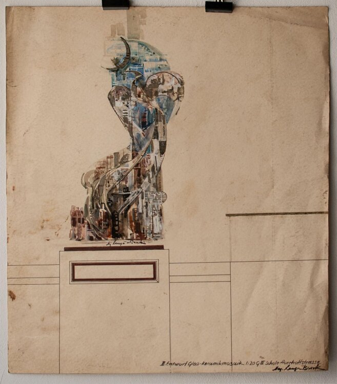 August Lange-Brock - Mosaik / Entwurfszeichnung - Gouache - 1940er Jahre