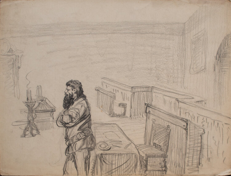 Józef Teofil Smolinski - Männerstudien im historischen Kostüm/ Gerichtsaal - um 1900 - Bleistift