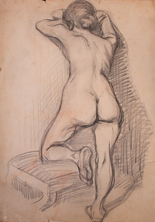 Józef Teofil Smolinski - Weiblicher Rückenakt - um 1900 - Bleistift, Graphit