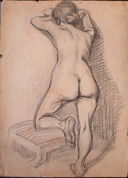 Józef Teofil Smolinski - Weiblicher Rückenakt - um 1900 - Bleistift, Graphit