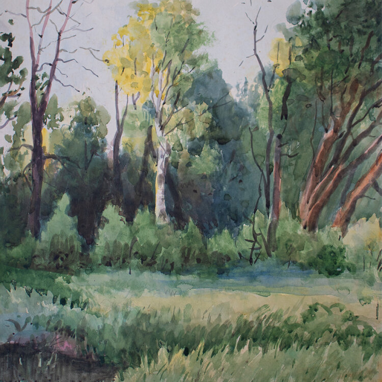 Józef Teofil Smolinski - Wald- und Wiesenlandschaft - um 1900 - Aquarell, Bleistift