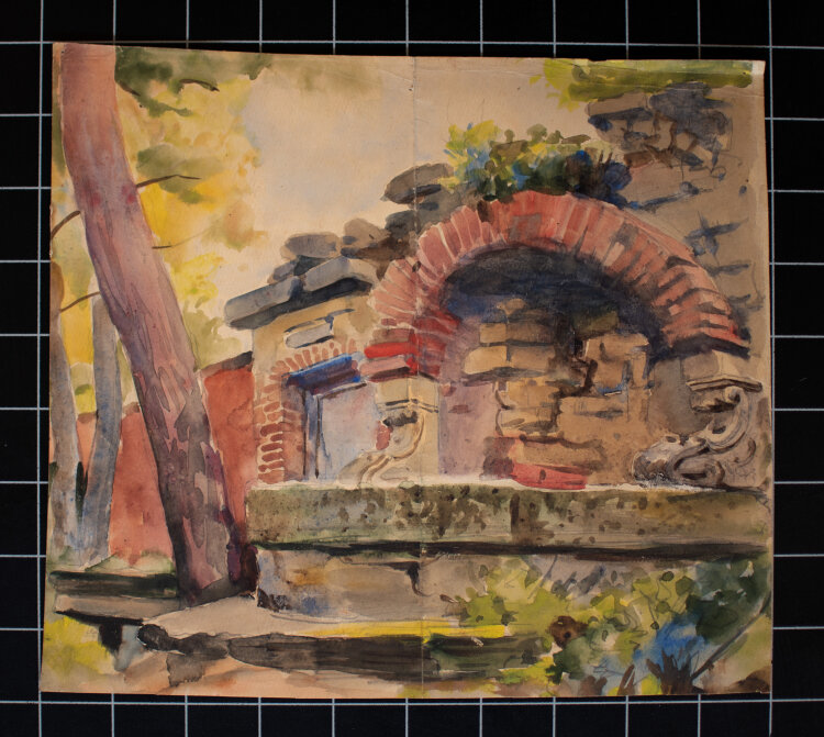 Józef Teofil Smolinski - Brunnen unter Bäumen - um 1900 - Aquarell, Bleistift