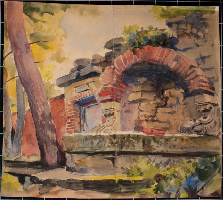 Józef Teofil Smolinski - Brunnen unter Bäumen - um 1900 - Aquarell, Bleistift