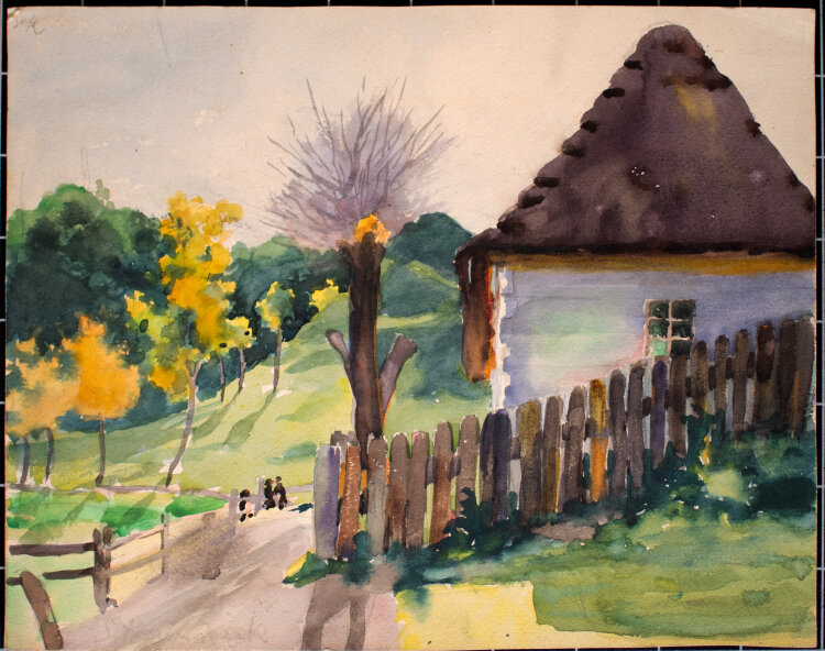 Józef Teofil Smolinski - Landschaft mit Bauernhaus - um 1900 - Aquarell, Bleistift
