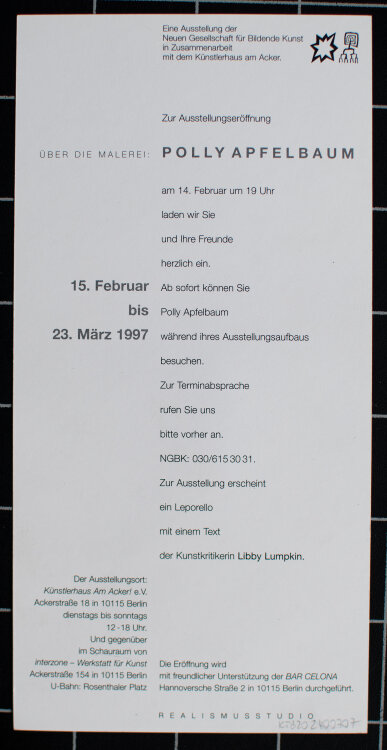 Polly Apfelbaum - Ausstellungseinladung - 1997 - Objekt, Textil und Farbe