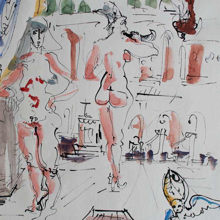 Rolf Walter - Weiblicher Akt/ Nonne - 1997 - Aquarell