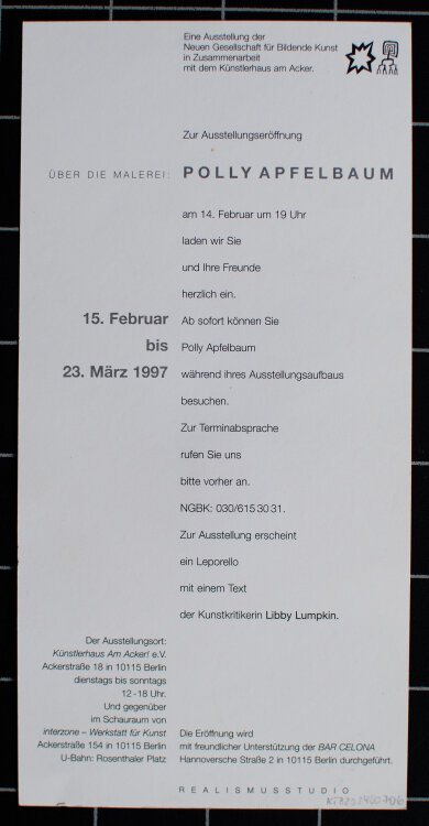 Polly Apfelbaum - Ausstellungseinladung - 1997 - Objekt, Textil und Farbe