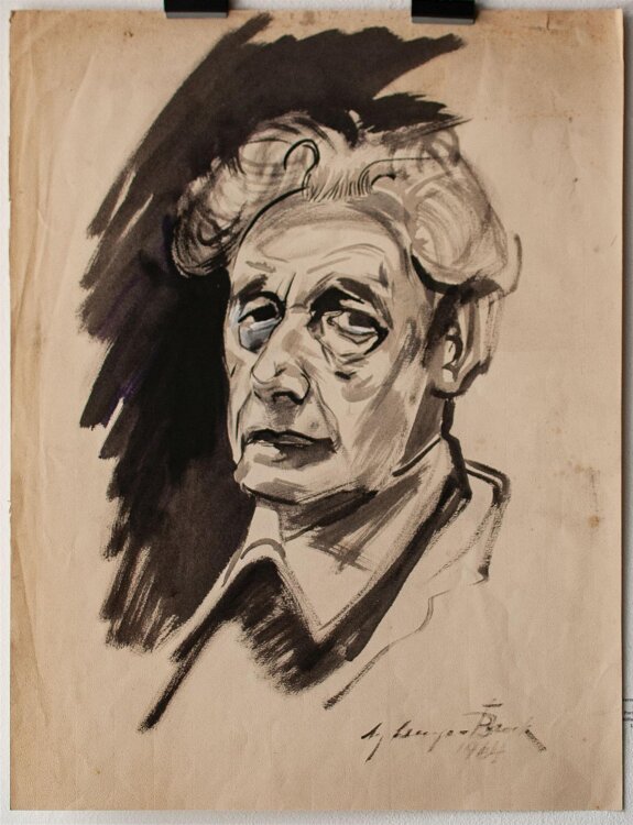 August Lange-Brock - männliches Porträt - Tuschezeichnung - 1964