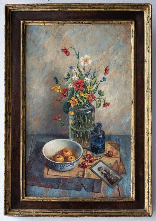 René Jansen - Stillleben mit Feldblumenstrauß - 1992 - Öl auf Hartfaser