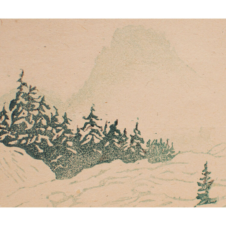 Lina Elisabeth Margarete Gerhardt - Der Brünnstein - o.J. - Farblinolschnitt auf Blanko-Postkarte