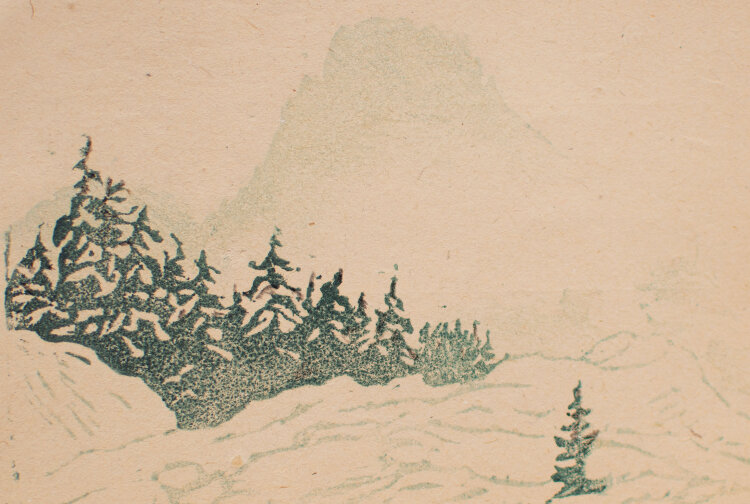 Lina Elisabeth Margarete Gerhardt - Der Brünnstein - o.J. - Farblinolschnitt auf Blanko-Postkarte