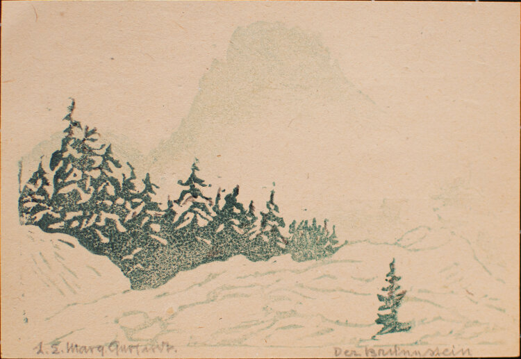 Lina Elisabeth Margarete Gerhardt - Der Brünnstein - o.J. - Farblinolschnitt auf Blanko-Postkarte