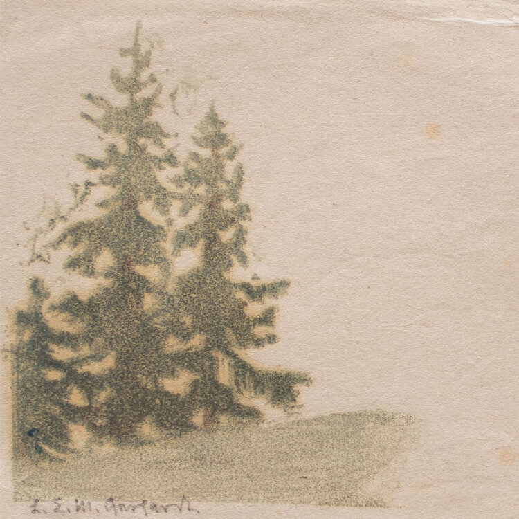 Lina Elisabeth Margarete Gerhardt - Tannenwald - o.J. - Farblinolschnitt auf feinem weichem Japanpapier.