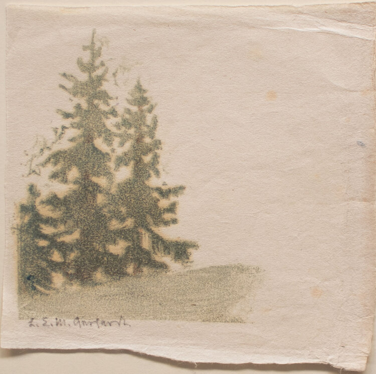 Lina Elisabeth Margarete Gerhardt - Tannenwald - o.J. - Farblinolschnitt auf feinem weichem Japanpapier.