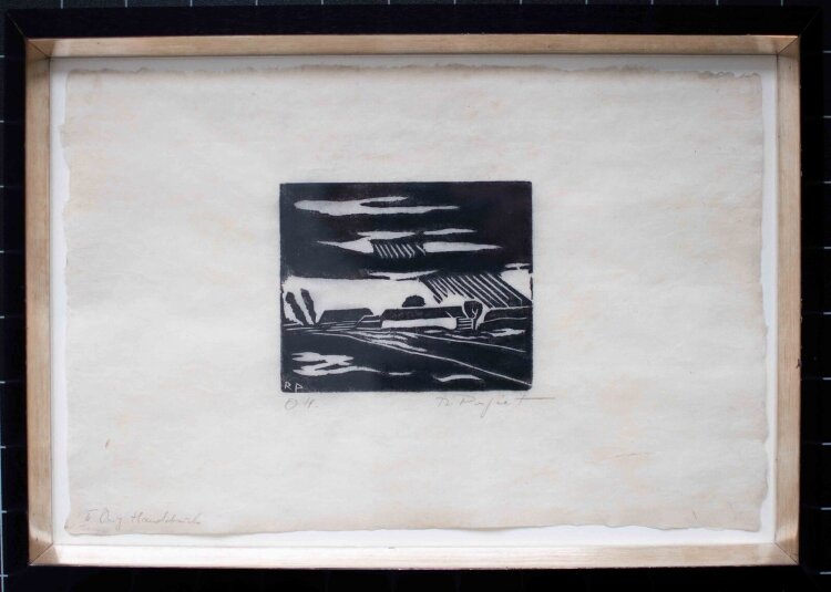 Rudolf Perpeet - Landschaft mit Gehöft - o.J. - Holzschnitt auf Japanpapier