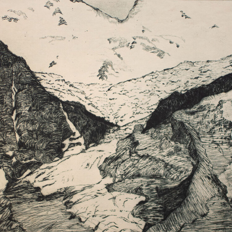 Meta Cohen Hendel - Gletscherlandschaft - o.J. - Radierung in Blau, teils mit Plattenton