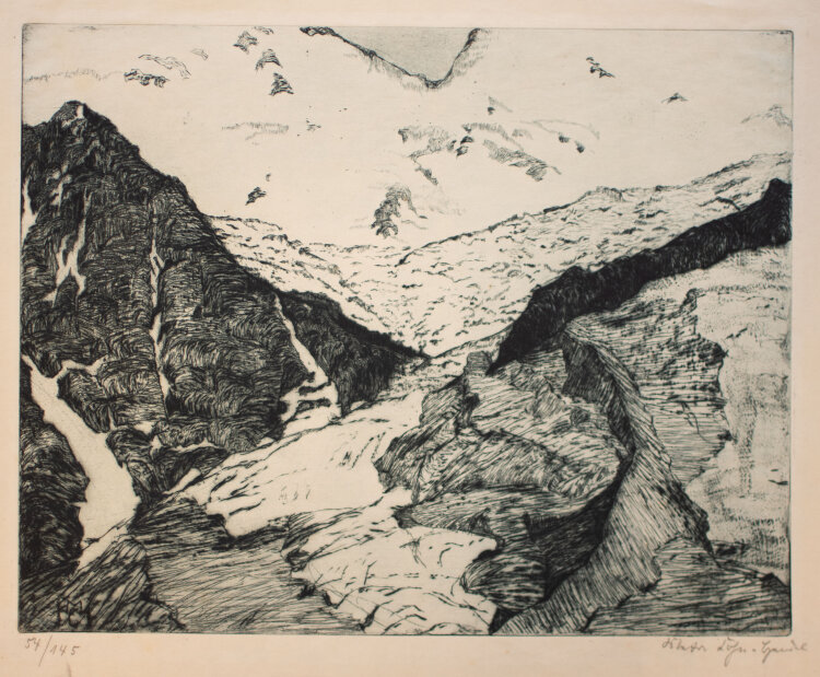 Meta Cohen Hendel - Gletscherlandschaft - o.J. - Radierung in Blau, teils mit Plattenton