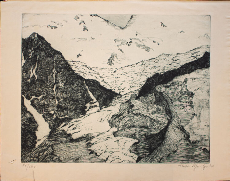 Meta Cohen Hendel - Gletscherlandschaft - o.J. - Radierung in Blau, teils mit Plattenton