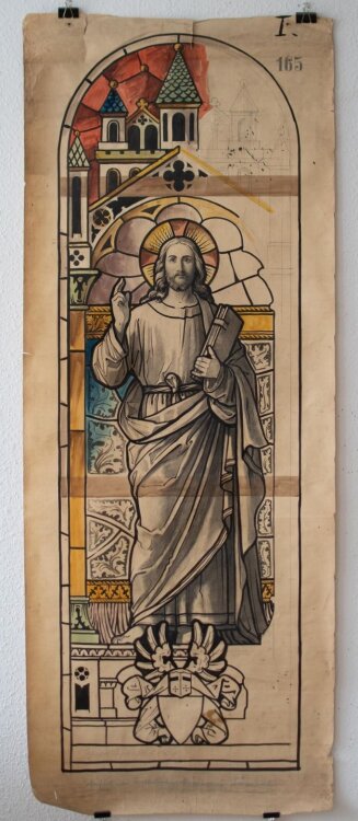 Glasmanufaktur Johann Heinrich Huber-Stutz Zürich - Christus Pantokrator - o.J. - Kohle und Aquarell auf Papier