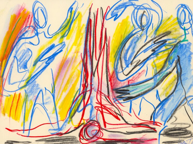 Hermann Krauth - Vorzeichnung zur Folterung" - 1984 - Wachsstifte über Aquarell"