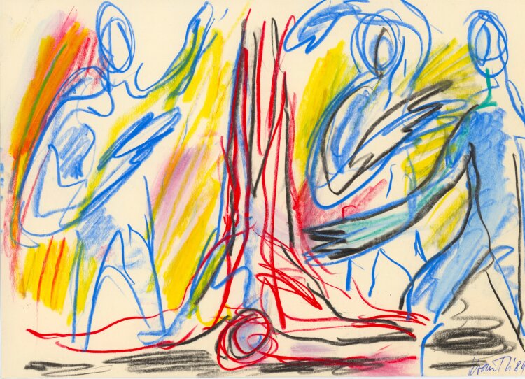Hermann Krauth - Vorzeichnung zur Folterung" - 1984 - Wachsstifte über Aquarell"